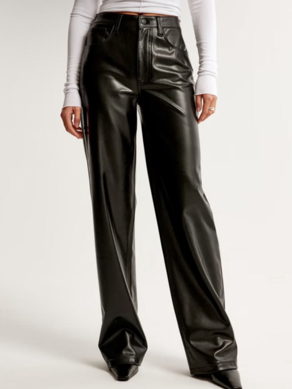 Abercrombie Loose High-Rise Faux Leather Wide-Leg Pants - Black